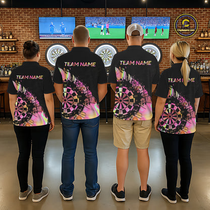 Pink Holographic Dartboard Grunge Darts Polo Shirts For Women Custom Name For Darters NYN2705