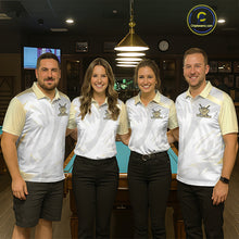 Load image into Gallery viewer, Personalized White And Gold Crown 8 Ball Pool Billiard Polo &amp; 1/4 Zip For Women, Billiard Team Attire NYN3014