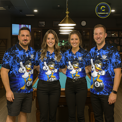 Custom Blue Funny Duck Billiard Shirt for Men Billiard Team Jersey League 8 Ball Pool Shirts NNT171