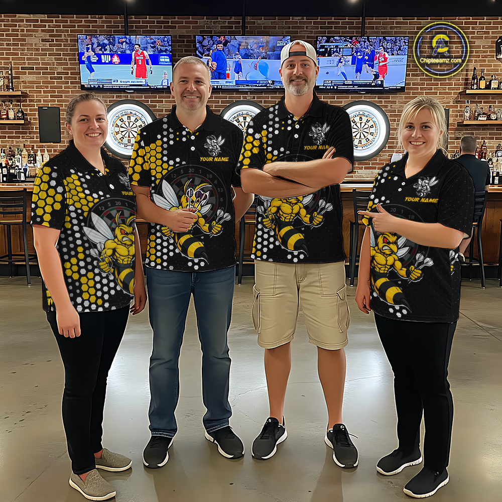 Custom Funny Bee Dart Team Shirt for Men Dart League Jersey Polo & 1/4-Zip Dartboard Shirt Outfit DHT17