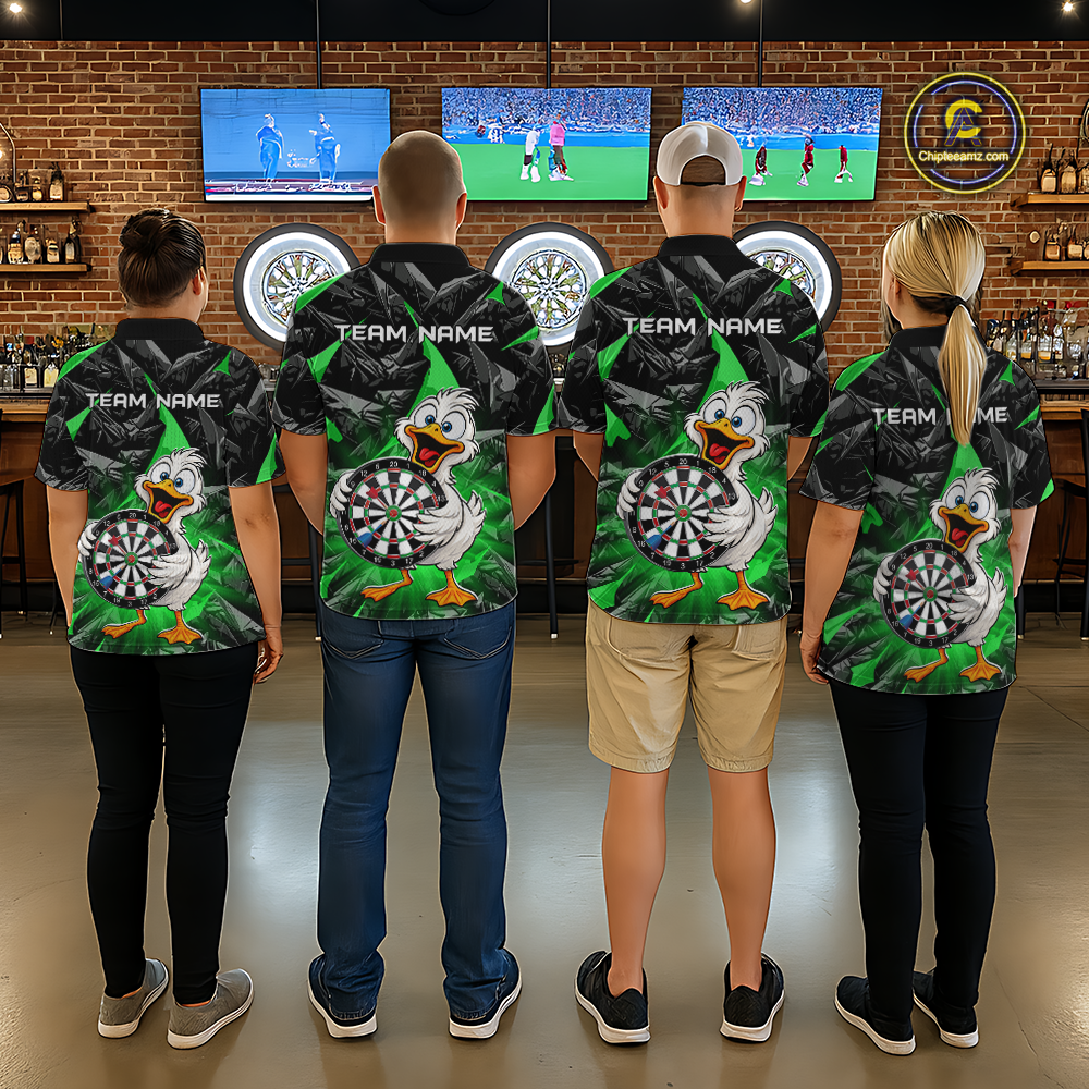 Custom Green Duck Funny Dart Shirt Dart Team Jersey for Women Dartboard Polo & 1/4Zip NNT167