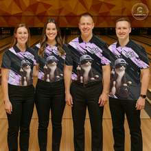 Load image into Gallery viewer, Custom Funny Cat Holographic Bowling Jersey for Men Bowling Polo &amp; 1/4 Zip Bowling Team Shirts HNT198