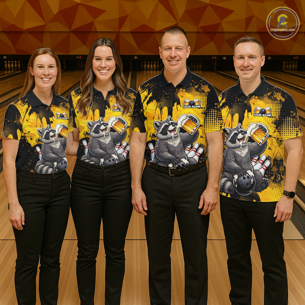 Custom Beer Raccoon Bowling Jersey for Women Bowling Polo & 1/4 Zip Bowling Team Shirts HNT270