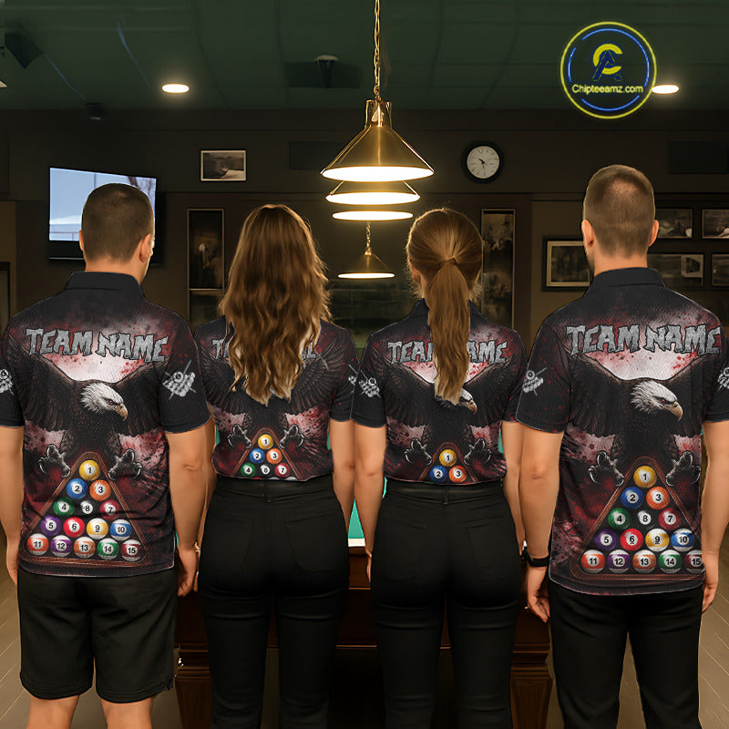 Red Grunge Eagle 8 Ball Billiard Pool Shirt For Women Custom Claws Billiard Attire Team Jersey NYN3063