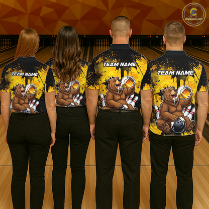 Custom Beer Bear Bowling Jersey for Men Bowling Team Shirts Bowling Polo & 1/4 Zip HNT265