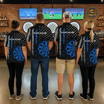 Custom Blue US Flag Darts Shirt for Men Darts Team Jerseys Dart Tournament Polo & 1/4 Zip NNT116