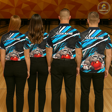 Load image into Gallery viewer, Custom Turquoise Raccoon Funny Bowling Jersey for Women Bowling Team Shirts Polo &amp; 1/4 Zip HNT247