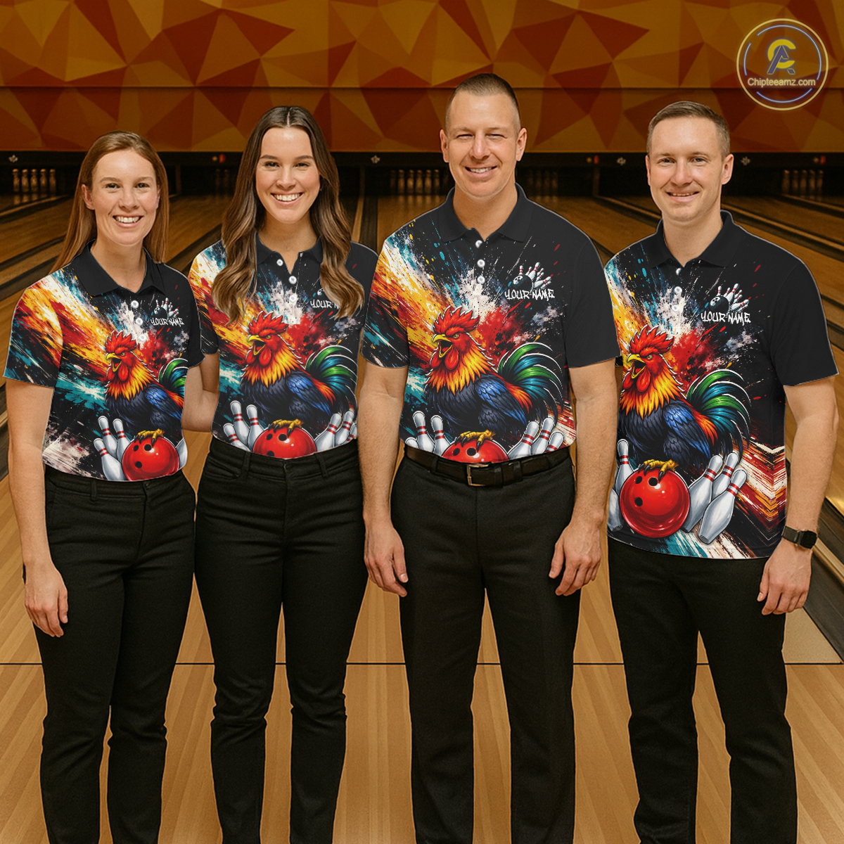 Custom Funny Rooster Bowling Jersey for Men Bowling Team Shirts Bowling Polo & 1/4 Zip HNT256