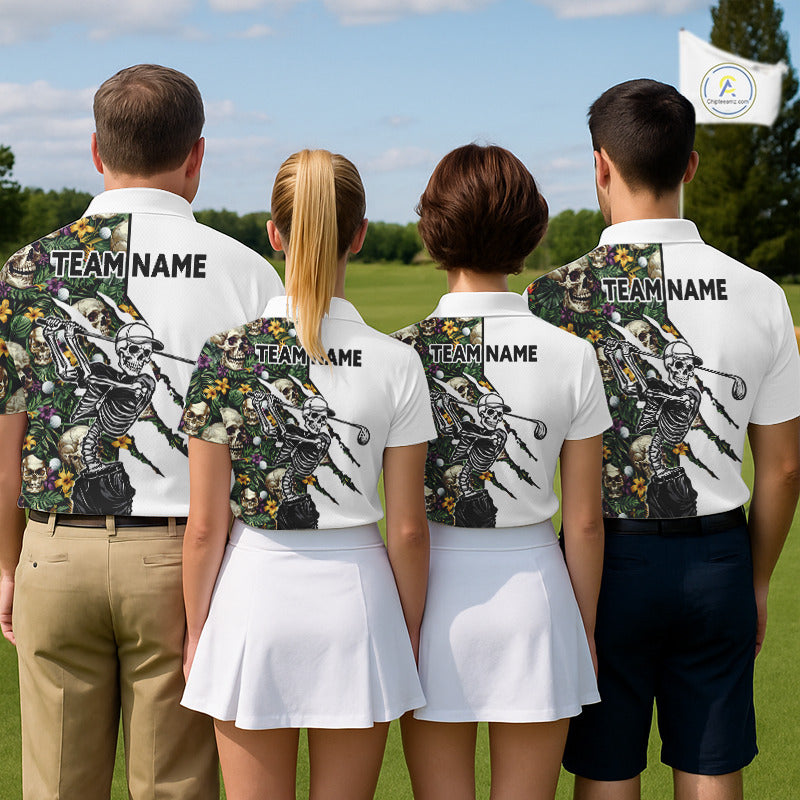 Funny Mens Golf Polo Shirt Custom Tropical Golf Ball Pattern Personalized Skull Golf Shirts For Men NHN0047