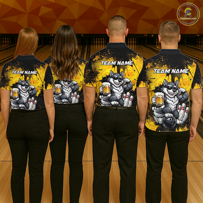 Custom Beer Wolf Bowling Jersey for Women Bowling Team Shirts Bowling Polo & 1/4 Zip HNT264