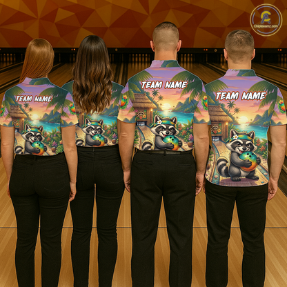 Floral Raccoon Bowling Shirt for Women Custom Bowling Team Jersey Polo & Quarter-Zip QZT993