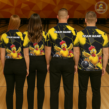 Load image into Gallery viewer, Custom Black &amp; Yellow Funny Chicken Bowling Shirt for Women Bowling Team Jersey Polo &amp; 1/4-Zip QZT1010