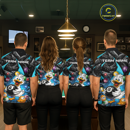Custom Turquoise Funny Duck 8 Ball Pool Shirts Billiard Shirt for Men Billiard Team Jersey League NNT172