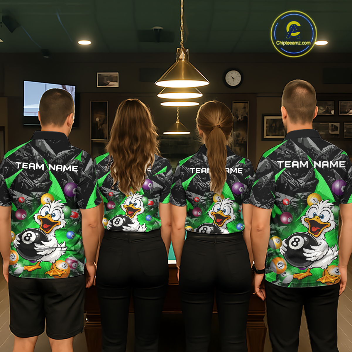Custom Green Funny Duck 8 Ball Pool Shirts Billiard Shirt for Men Billiard Team Jersey League NNT172