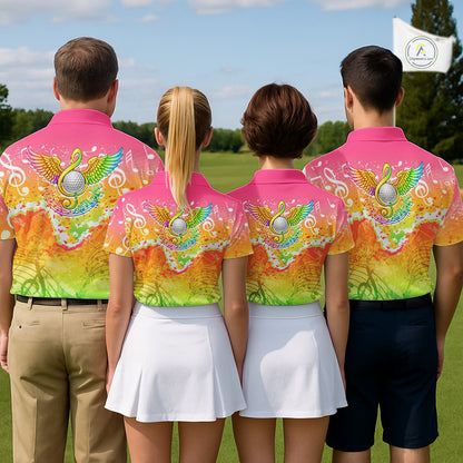Mens Golf Polo Shirt Colorful Music Angel Wing Golf Ball Custom Golf Top For Team, Golfer Gift NHN0130