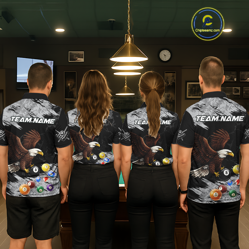 Custom Eagle 8 Ball Billiard Shirts for Women Billiard League Billiard Team Shirts Polo & 1/4 Zip NNT108