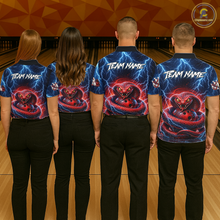 Load image into Gallery viewer, Blue Lightning Thunder Red Snake Bowling Shirt for Women Custom Bowling Team Jersey Bowling Outfit QZT994