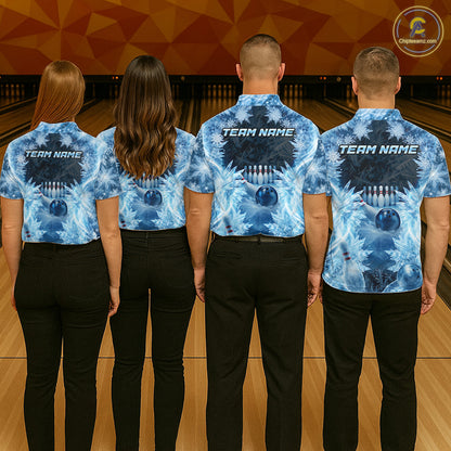 Icy Mens Bowling Shirts Custom Snowflake Icy Bowling Ball And Pins Team League Bowler Jerseys NYN3070