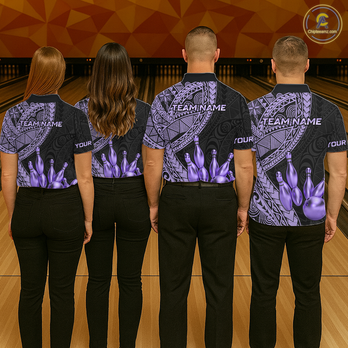 Black and Purple Tribal Pattern Bowling Jersey for Women Bowling Uniform Bowling Team Shirts HNT225