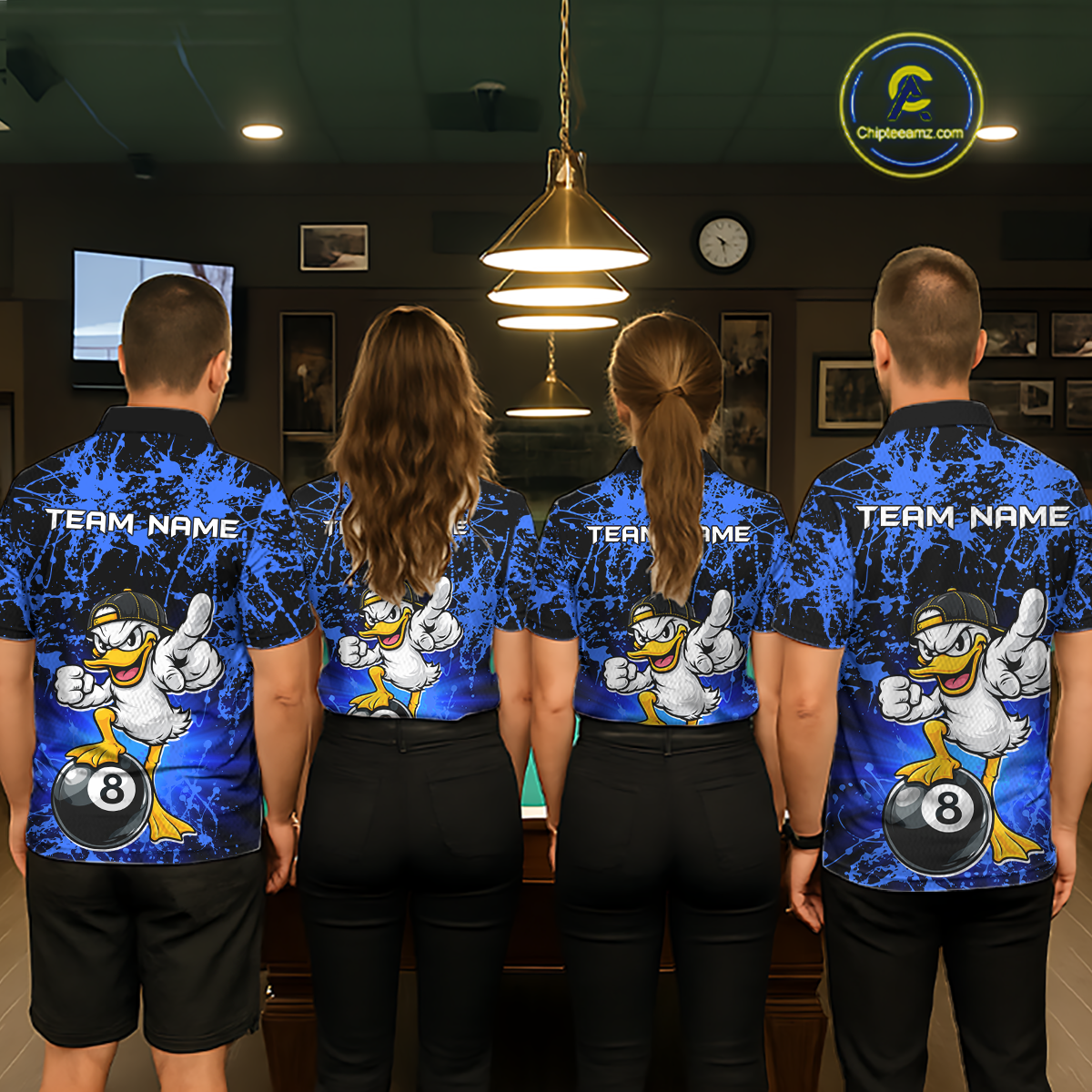 Custom Blue Funny Duck Billiard Shirt for Men Billiard Team Jersey League 8 Ball Pool Shirts NNT171