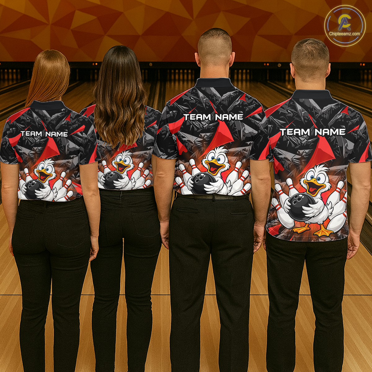 Custom Red Funny Duck Bowling Jersey for Men Bowling League Bowling Team Shirts Polo & 1/4 Zip HN233