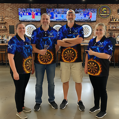 Custom Blue Wolf Flame Darts Shirt for Men Darts Team Jerseys Dartboard Shirt Dart League NNT267
