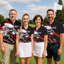 Load image into Gallery viewer, Mens Golf Polo Shirts Custom Red And Black Grunge Pattern Eagle Golf Shirts For Men, Golf Apparel NHN0062