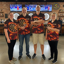 Load image into Gallery viewer, Red Flaming Roses Dartboard &amp; Arrow Custom Women Darts Polo Shirts Fire Flame Dart Jerseys NYN2264