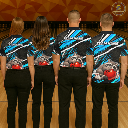 Custom Turquoise Raccoon Bowling Jersey for Men Bowling Team Shirts Polo & 1/4 Zip HNT247