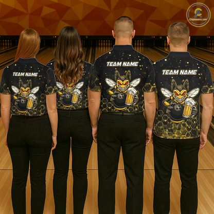 Custom Funny Beer Bee Bowling Jersey for Women Bowling Team Shirts Polo & 1/4 Zip HNT191