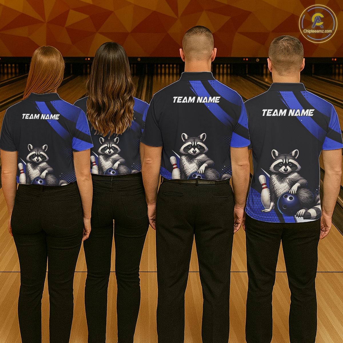 Custom Blue Ugly Raccoon Bowling Shirt for Men Bowling League Polo & Quarter-Zip Gift QZT853