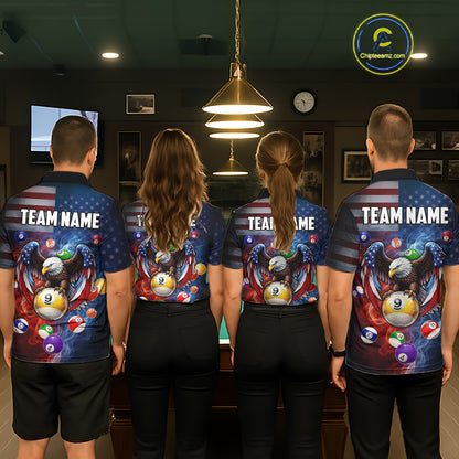 Blue & Red Flames Eagle 8 Ball 9 Ball Pool Billiard Shirt For Women Custom US Flag Billiard Jersey NYN3050