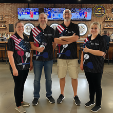 Load image into Gallery viewer, Custom American Flag Dart Shirts For Men Dart Board Shirts Polo &amp; 1/4 Zip Dart Jersey Team NNT126