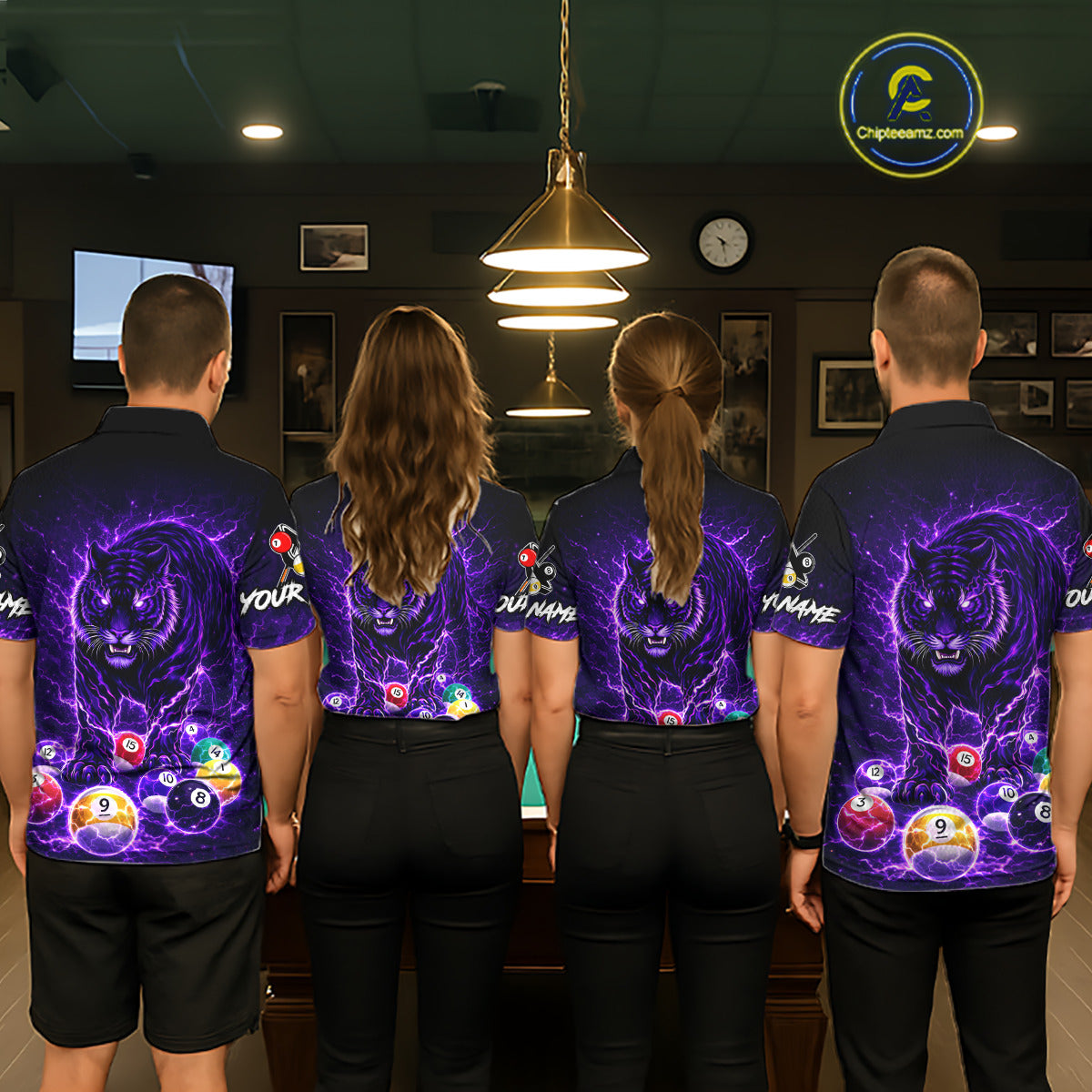 Thunder Purple Horror Tiger Pool Ball Billiard Shirt For Women Custom 8 Ball Billiard Team Attire NYN2629