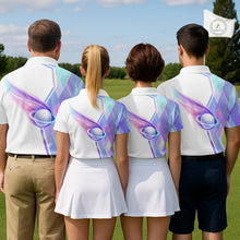 Load image into Gallery viewer, Mens Golf Polo Shirt Violet Square Plaid Pattern Custom Golf Ball Golf Tops For Men NHN0204