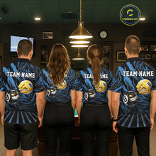 Load image into Gallery viewer, Funny 8 Ball &amp; 9 Ball Billiard Polo &amp; 1/4 Zip For Women Custom Pool Cue Pattern Billiard Jerseys |Blue NYN3018