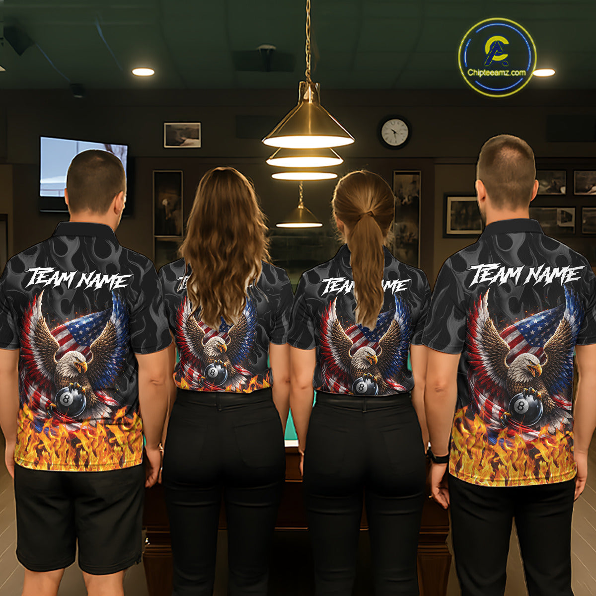 Personalized Fire Flame US Flag Eagle 8 Ball Pool Billiard Shirts For Men Patriotic Billiard Gifts NYN2793