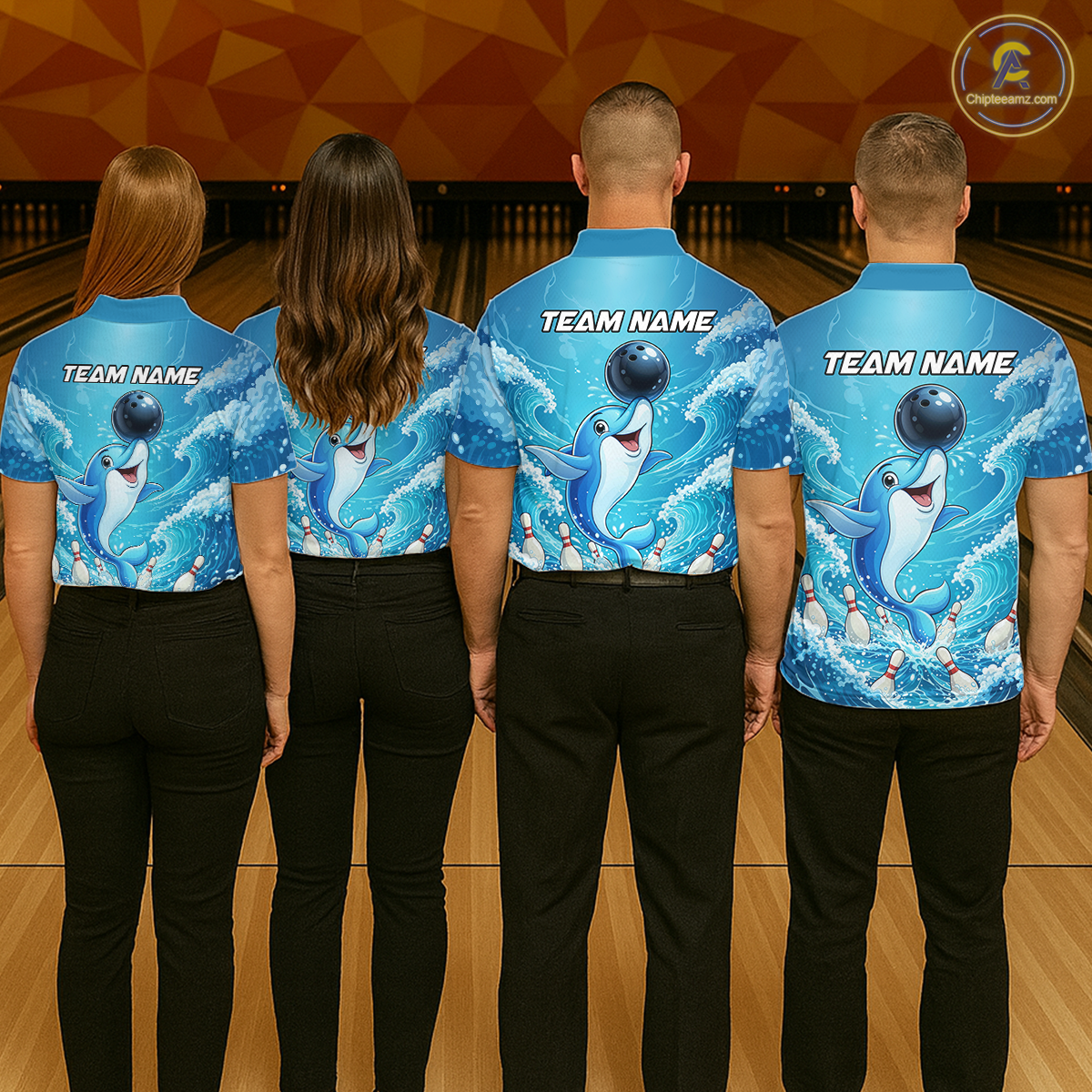 Custom Funny Dolphin Bowling Polo Shirt Blue Ocean Team Jersey Bowling Outfit for Women QZT857