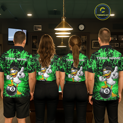Custom Green Funny Duck Billiard Shirt for Women Billiard Team Jersey League 8 Ball Pool Shirts NNT171