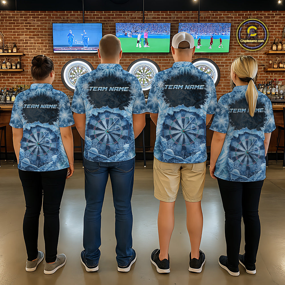Icy Snowflake Blue Dartboard Men Darts Polo & 1/4-Zip Shirts Custom Darts Clothing Team Shirt Jersey NYN3034