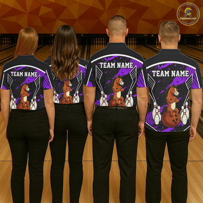 Custom Purple Funny Horse Bowling Tournament Jersey for Women Bowling Team Shirts Polo & 1/4 Zip HNT180