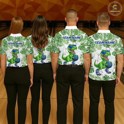 Custom Funny Dinosaur Bowling Jersey for Women Bowling Tournament Polo & 1/4 Zip Bowling Team Shirts HNT214