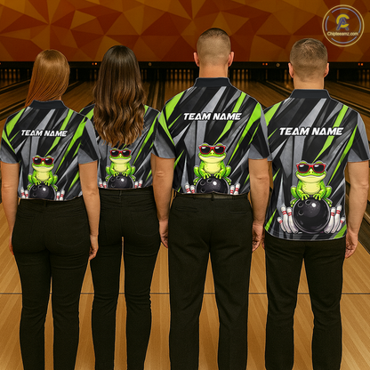 Custom Funny Frog Bowling Jersey for Men Bowling Team Shirts Bowling Polo & 1/4 Zip HNT261
