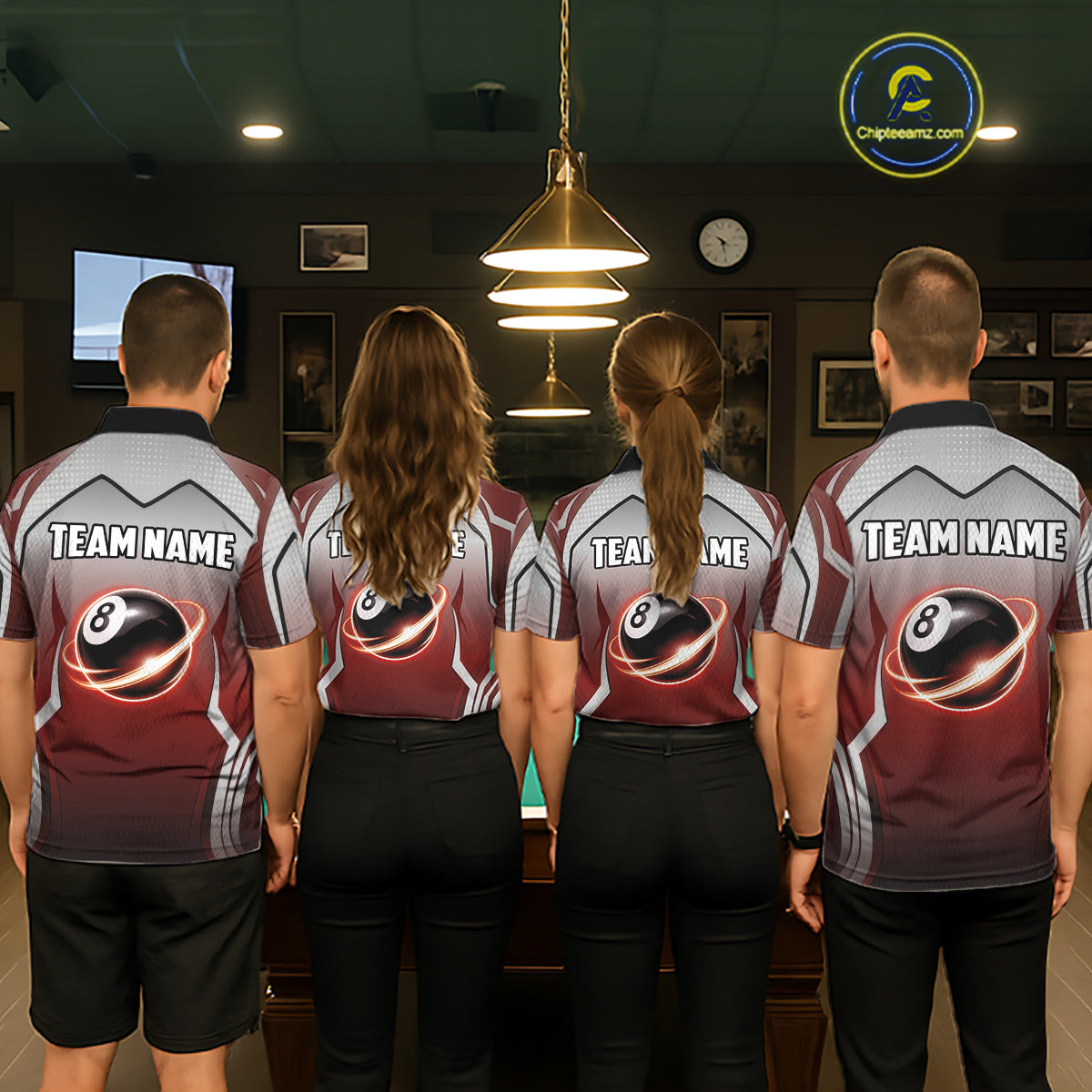 Black And Red 8 Ball Pool Men Billiard Polo & Quarter Zip Shirt Custom 8  Ball Billiard Team Jersey NYN2986