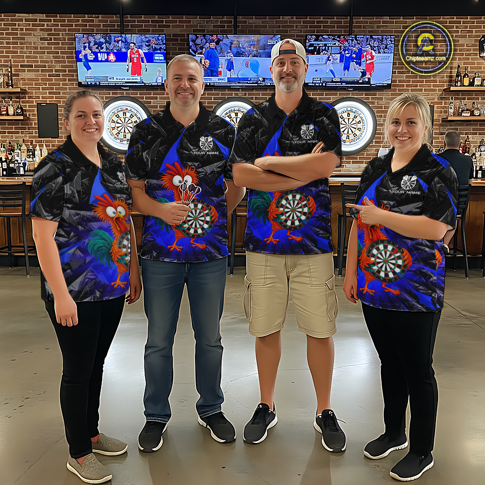 Custom Funny Blue Chicken Dart Shirts For Men Dart Board Gifts Darts Team Jerseys Dart League NNT152