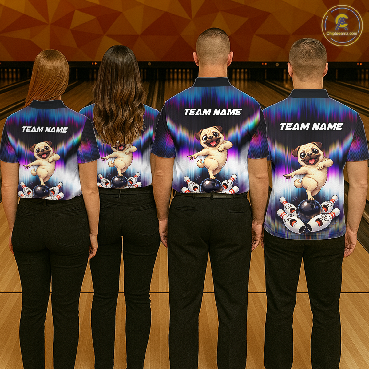 Custom Colorful Funny Pug Dog Bowling Shirt Bowling Jersey for Men Polo & 1/4-Zip Bowling Outfit QZT905