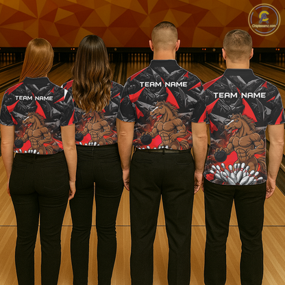 Custom Red Funny Horse Bowling Jersey for Men Bowling Team Shirts Bowling League Polo & 1/4 Zip HNT183