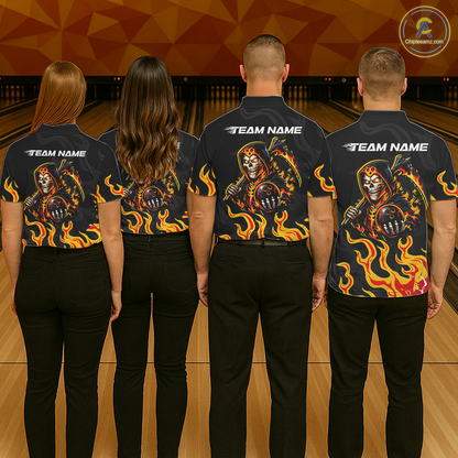 Custom Orange Flame Skull Bowling Shirt for Women Bowling Jersey League Bowling Gifts QZT842