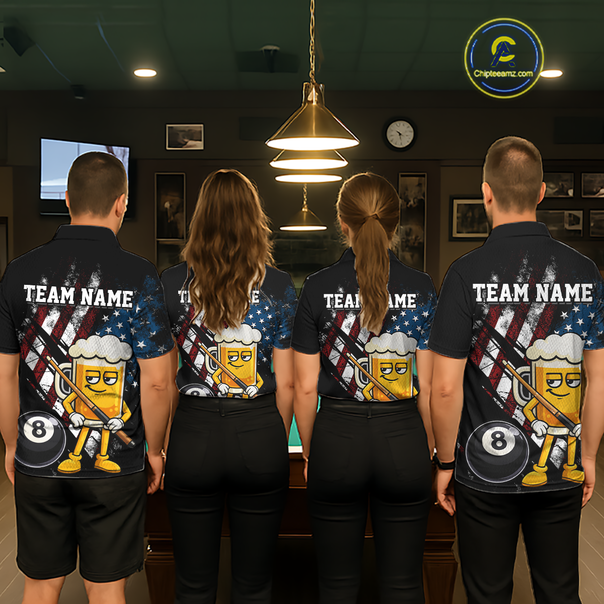 Custom Funny US Flag Beer 8 Ball Pool Men Billiard Polo & 1/4 Zip, Billiard Shirt, Billiard Team Jerseys NNT146