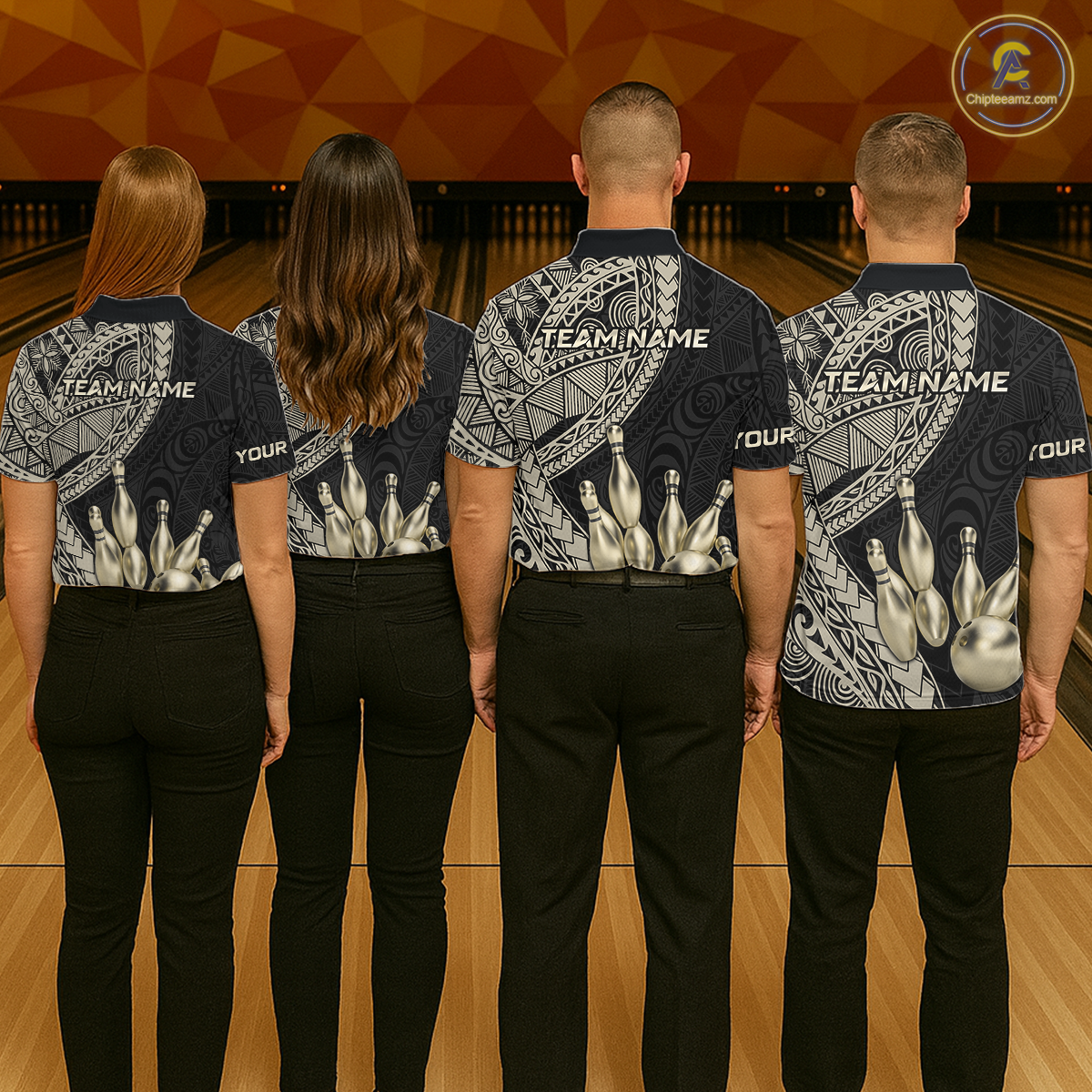 Black and Gold Tribal Pattern Bowling Jersey for Women Bowling Uniform Bowling Team Shirts HNT225